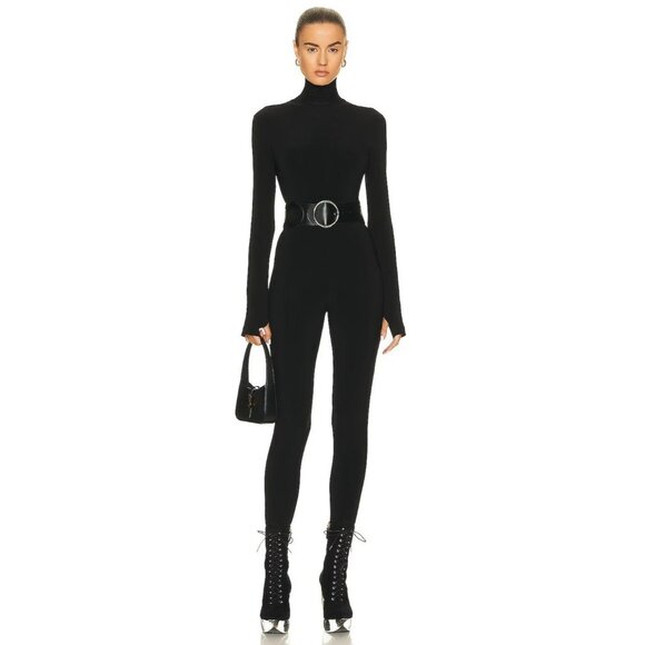 Norma Kamali Long Sleeve Turtleneck Catsuit with Footie in Black Medium New Wome - Picture 1 of 14